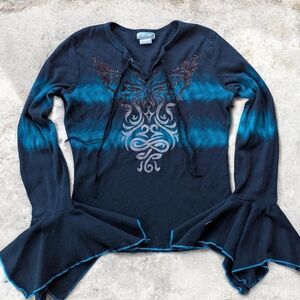 Fairy Flare Dark Blue long sleeve SMALL 2000s y2K Ruffle Rave made in USA
